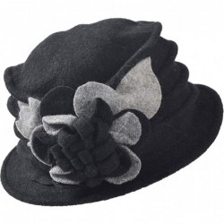 Bucket Hats Women Floral Wool Cloche Winter Hat - Black - C818IEOWEY5 $33.16