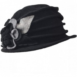 Bucket Hats Women Floral Wool Cloche Winter Hat - Black - C818IEOWEY5 $22.77