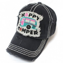 Baseball Caps Women's Happy Camper Camp Fire Patch Embroidery Baseball Hat - Black - CI18CC6EI3U $28.44