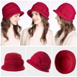 Fedoras Womens Wool Blend Winter Bucket 1920s Vintage Derby Hat Fedora Round Fall Bowler 55-59cm - 00769-burgundy - C618ZCT9C...