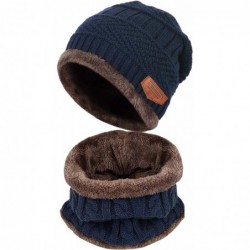 Skullies & Beanies Winter Beanie hat- Warm Knit Hat Thick Fleece Lined Winter Hat for Men Women - Navy - CV18A3D6EOD $20.56