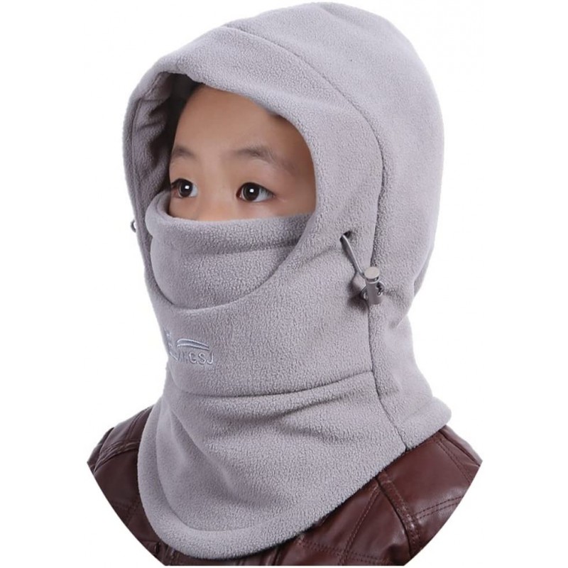 Skullies & Beanies Children's Winter Windproof Cap Thick Warm Face Cover Adjustable Ski Hat - Light Gray - C3186Q6LKLW $19.82