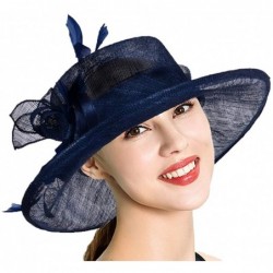 Sun Hats Women Hats Wide Brim Occasion Event Kentucky Derby Church Dress Organza Flower Sinamay Sun Hats - Navy - CW194UGD9QW...