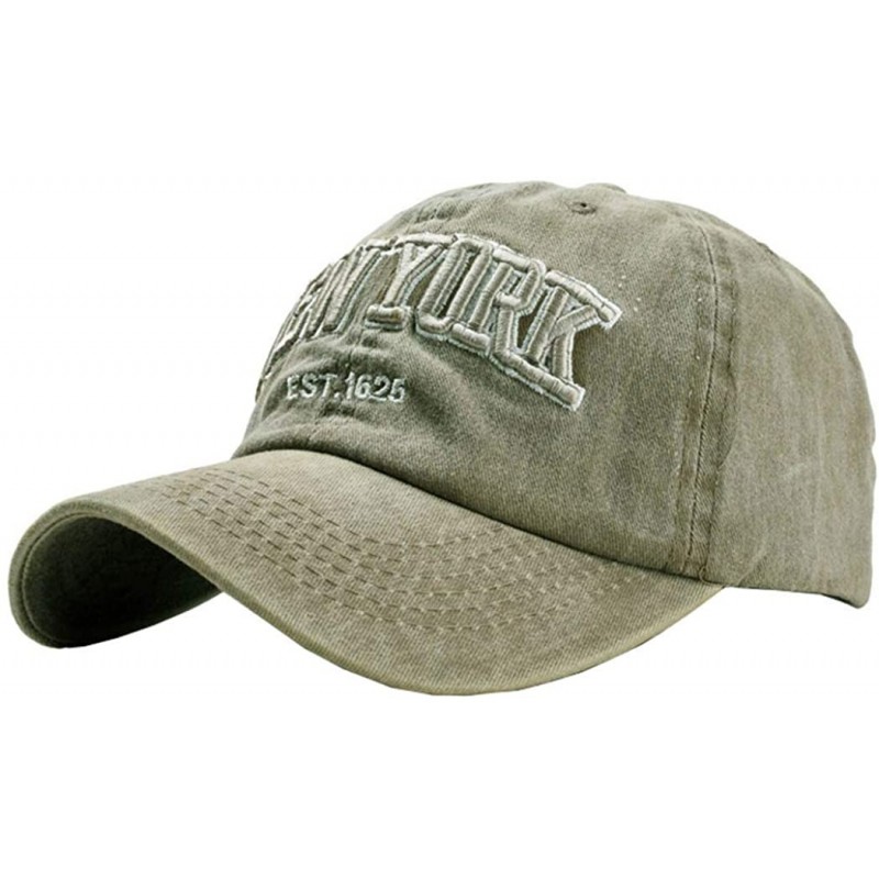 Baseball Caps New York Hat Baseball Washed - Vintage Cotton Strapback Baseball Dad Hat - Army_green - CH18NG0L67W $12.36