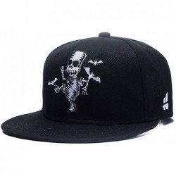 Baseball Caps Skull Skeleton Baseball Cap- Men Solid Flat Bill Adjustable Snapback Hats Unisex - Black - C1197WNIZWS $32.48