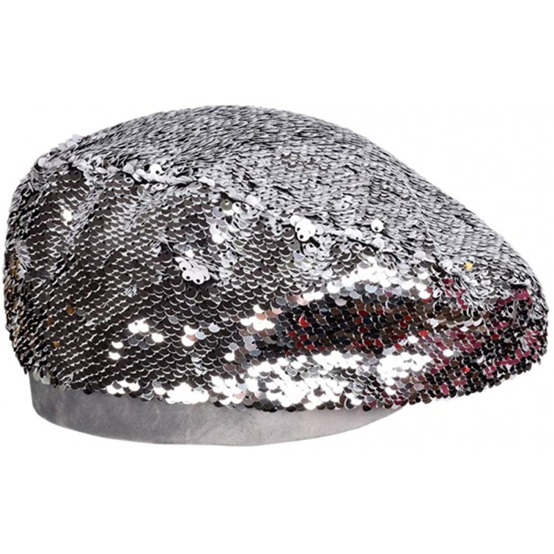 Skullies & Beanies Womens Sequin Beret Cap Shining Beanie Fashion Retro Casual Hat - Silver - CK18KD2YQO0 $20.12