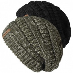 Skullies & Beanies Winter Beanie for Women - 2 Packs Fleece Lined Warm Knit Skull Slouch Beanie Hat - Black & Mixgreen - CA18...