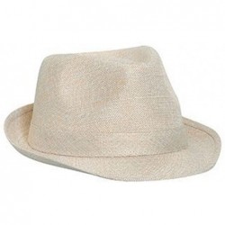 Fedoras Mens Stylish Lightweight Linen Solid Color Fedora Hat - Natural - CD12NROHYK3 $24.60