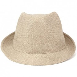 Fedoras Mens Stylish Lightweight Linen Solid Color Fedora Hat - Natural - CD12NROHYK3 $35.74