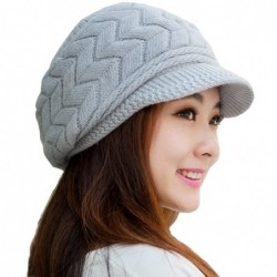Newsboy Caps Women Winter Warm Knit Hat Wool Snow Ski Caps with Visor - Grey - CN12NTW03HZ $18.57