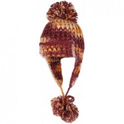 Skullies & Beanies Crochet Thick Cable Knit Beanie Hat Pom Earflaps Cap BZ70013 - Purple - CL18KIWIG8L $27.08