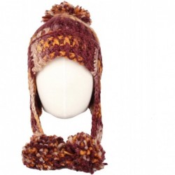 Skullies & Beanies Crochet Thick Cable Knit Beanie Hat Pom Earflaps Cap BZ70013 - Purple - CL18KIWIG8L $27.08