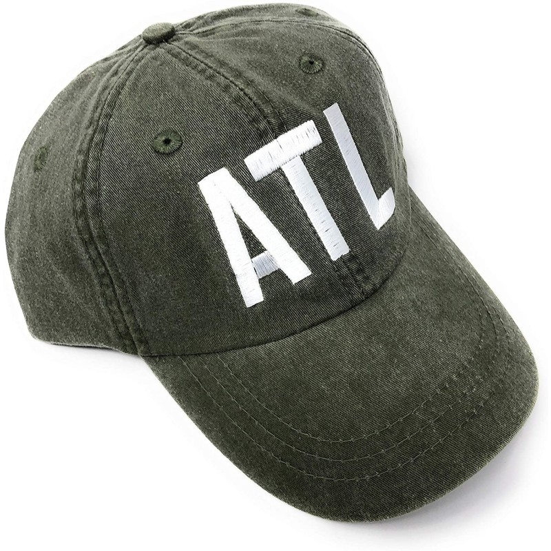 Baseball Caps Custom Monogrammed ATL Atlanta Hartsfield-Jackson Airport Code Hat (Pigment Dyed Spruce Green - CF18Q6KOA7M $27.86