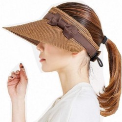 Sun Hats Women's Summer Foldable Straw Sun Visor w/Cute Bowtie UPF 50+ Packable Wide Brim Roll-Up Visor Beach Hat - C918RTKXL...