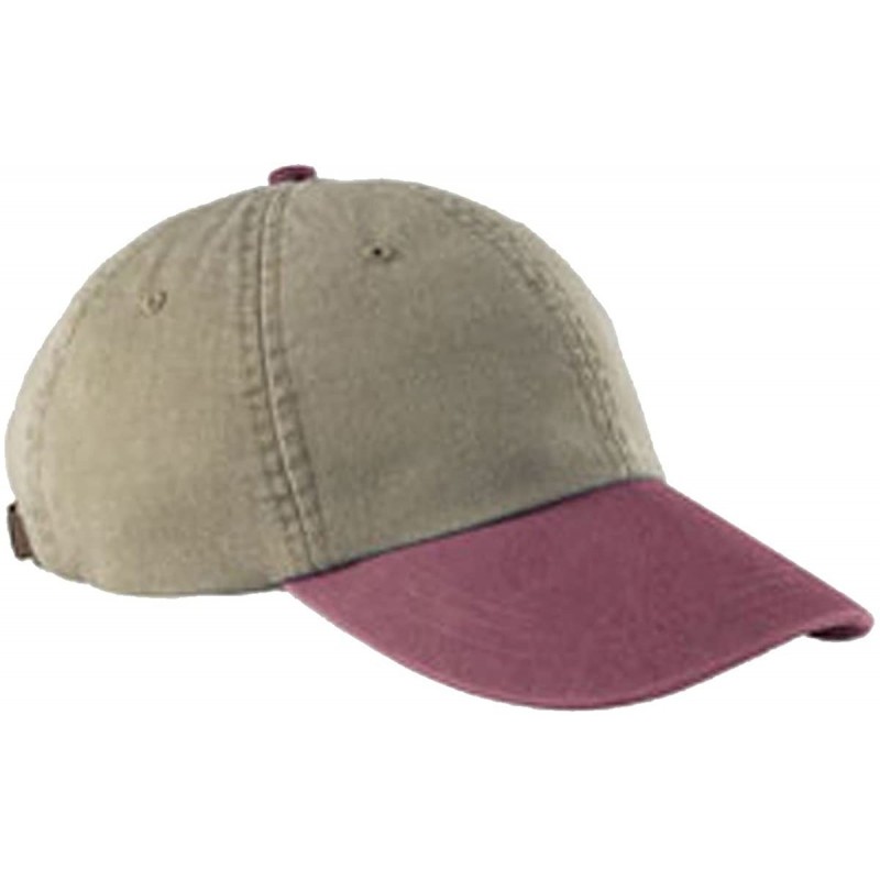 Baseball Caps Unisex 6-Panel Low-Profile Washed Pigment-Dyed Cap- Khaki/Burgandy- All - CO12I9OFBGD $19.79