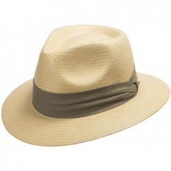 Fedoras Monte Cristo Straw Fedora Panama Hat - Natural Straw With Khaki Hatband - CZ11TOTMGED $109.01