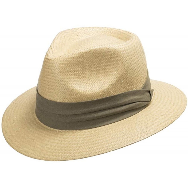 Fedoras Monte Cristo Straw Fedora Panama Hat - Natural Straw With Khaki Hatband - CZ11TOTMGED $71.46