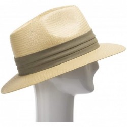 Fedoras Monte Cristo Straw Fedora Panama Hat - Natural Straw With Khaki Hatband - CZ11TOTMGED $71.46