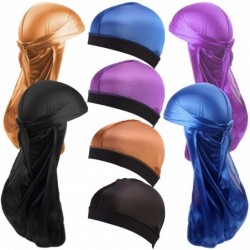 Skullies & Beanies 8Pcs Silky Durag Caps Long Tail Headwraps Bandanas Turban Hat Headwear Elastic Wave Cap Wide Straps Waves ...