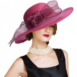 Sun Hats Women Solid Color Sinamay Wide Brim Sun Hat Dress Flower Bow A435 - Wine - CZ17Z6KMIOC $57.29