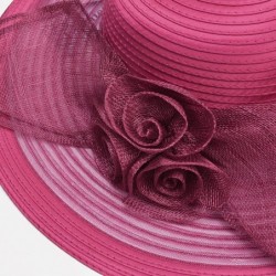 Sun Hats Women Solid Color Sinamay Wide Brim Sun Hat Dress Flower Bow A435 - Wine - CZ17Z6KMIOC $32.93