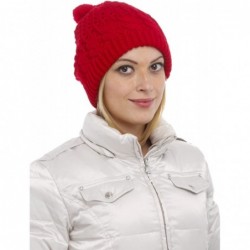 Skullies & Beanies Women Warm Winter Thick Slouchy Knit Hat with Pom Pom - Red - CL124I3SRTH $17.60