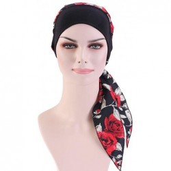 Skullies & Beanies Vintage Elastic Cotton Turbans Multifunction - Red Rose - CW1980LHZY0 $13.76