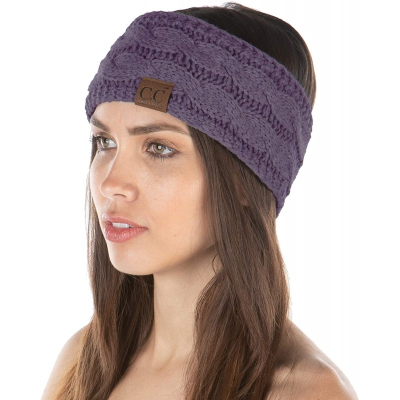 Cold Weather Headbands Exclusives Womens Head Wrap Lined Headband Stretch Knit Ear Warmer - Violet - C518Y8KGGKE $17.15