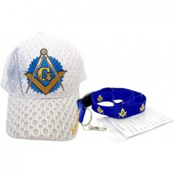 Baseball Caps Freemason Mason Symbol Adjustable 3D Embroidery Baseball Mesh Cap Hat w/Lanyard - White - CV18RMORES3 $26.47