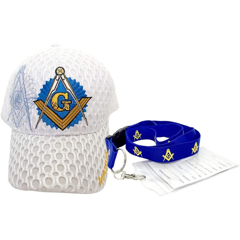 Baseball Caps Freemason Mason Symbol Adjustable 3D Embroidery Baseball Mesh Cap Hat w/Lanyard - White - CV18RMORES3 $19.50