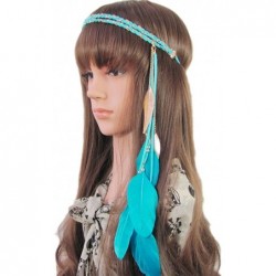 Headbands Women Feather Leaf Tassels Braided Hippie Headband Hair Accessories - Blue - CH12JO0E6SF $23.22