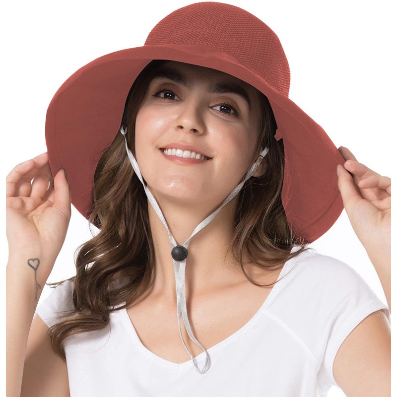 Bucket Hats Women Wide Brim Sun Hats Foldable UPF 50+ Sun Protective Bucket Hat - Reticulated-red - C318TR9SHME $20.34