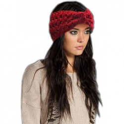 Cold Weather Headbands Retro Bohemian Beads Cable Knitted Winter Turban Ear Warmer Headband - Red Hollow - CP189T3RT5M $19.31