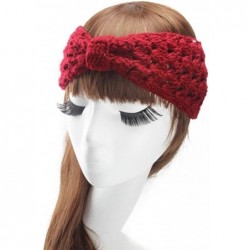 Cold Weather Headbands Retro Bohemian Beads Cable Knitted Winter Turban Ear Warmer Headband - Red Hollow - CP189T3RT5M $12.88