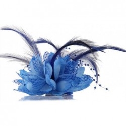 Headbands Women Flower Feather Corsage Hairband Pin Headwear Party Decor Gift Elegant Hair Clip - Blue - CD18RT7HMR5 $14.73
