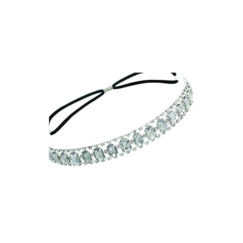Headbands Elastic Headband with Oval and Rectangle Gems and Sparkling Crystal Accents - Crystal/White - Crystal/White - CA12B...