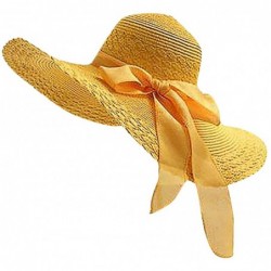 Sun Hats Fashion Women Colorful Big Brim Straw Bow Hat Sun Floppy Wide Brim Hats Beach Cap - Yellow - C118OXH6KH0 $27.29