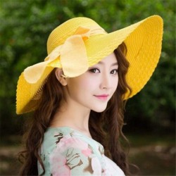 Sun Hats Fashion Women Colorful Big Brim Straw Bow Hat Sun Floppy Wide Brim Hats Beach Cap - Yellow - C118OXH6KH0 $17.37