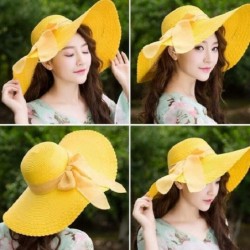 Sun Hats Fashion Women Colorful Big Brim Straw Bow Hat Sun Floppy Wide Brim Hats Beach Cap - Yellow - C118OXH6KH0 $17.37