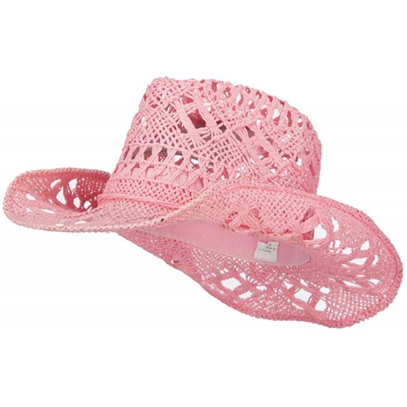 Cowboy Hats Solid Color Straw Cowboy Hat - Pink - CO12D7HKW7F $66.80
