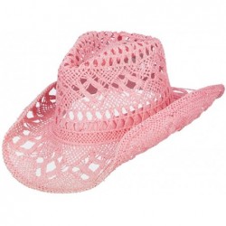 Cowboy Hats Solid Color Straw Cowboy Hat - Pink - CO12D7HKW7F $66.80
