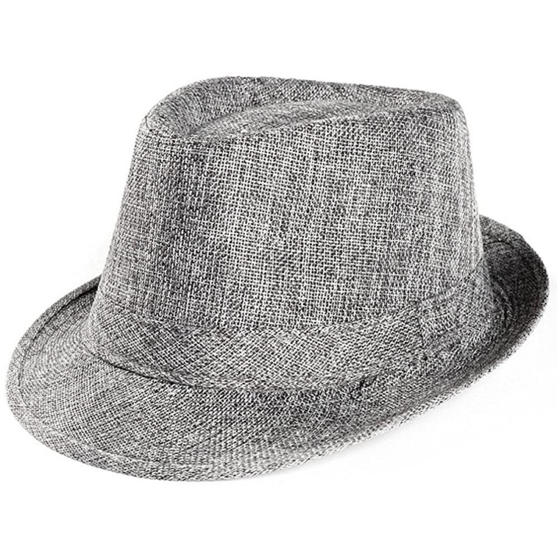 Fedoras Unisex Trilby Gangster Cap Beach Sun Straw Hat Band Sunhat - Gray - C218LAMN3M5 $20.61