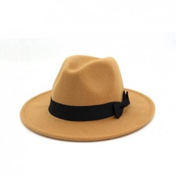 Fedoras Retro Kid Child Vintage 100% Wool Wide Brim Cap Fedora Panama Jazz Bowler Hat Black Ribbon Band (54cm/Adjust) - CT18Q...