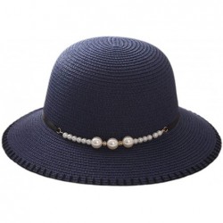 Sun Hats Girls Flower Straw Hat Large Brim Beachwear Sunhat Floral Tea Party Cap - Navy - CY193L0X83Y $27.54