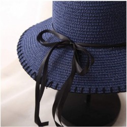 Sun Hats Girls Flower Straw Hat Large Brim Beachwear Sunhat Floral Tea Party Cap - Navy - CY193L0X83Y $17.47