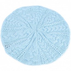 Skullies & Beanies Soft Lightweight Crochet Beret for Women Solid Color Beret Hat - One Size Slouchy Beanie - Light Blue - CE...