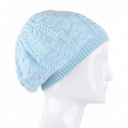 Skullies & Beanies Soft Lightweight Crochet Beret for Women Solid Color Beret Hat - One Size Slouchy Beanie - Light Blue - CE...