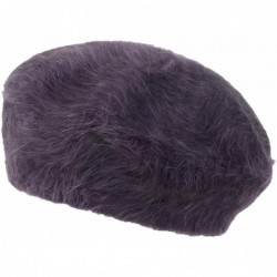 Berets Solid Color Angora French Beret Furry Artist Flat Winter Hat - Purple Without Tab - CR193G4ZHAS $67.05
