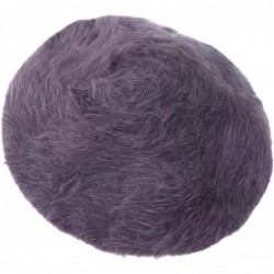Berets Solid Color Angora French Beret Furry Artist Flat Winter Hat - Purple Without Tab - CR193G4ZHAS $58.27