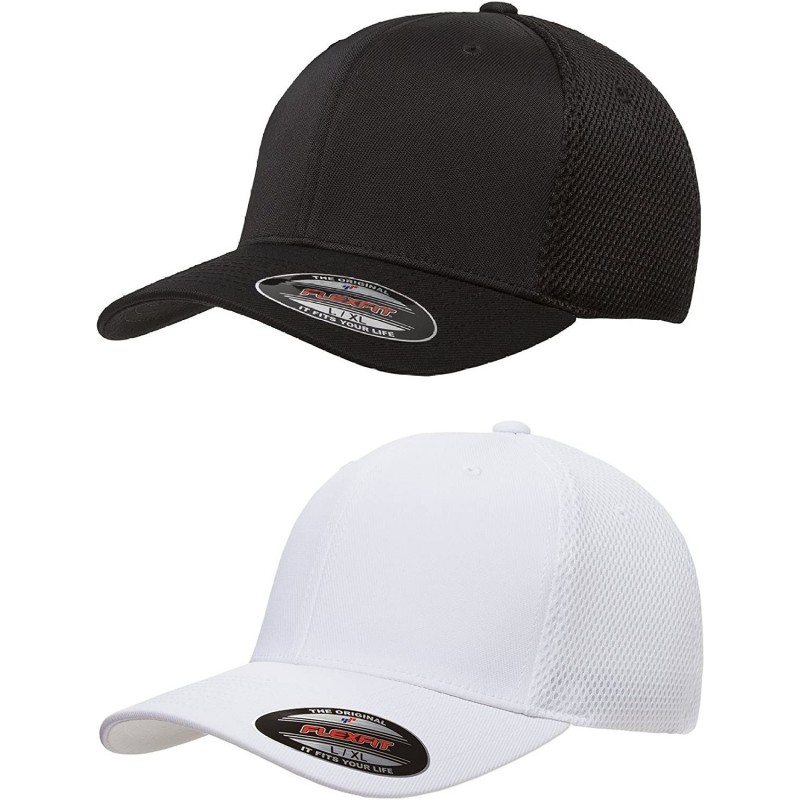 Baseball Caps Ultrafibre Airmesh Fitted Cap - 2pack 1-black & 1-white - CV12EKOHR6N $26.19